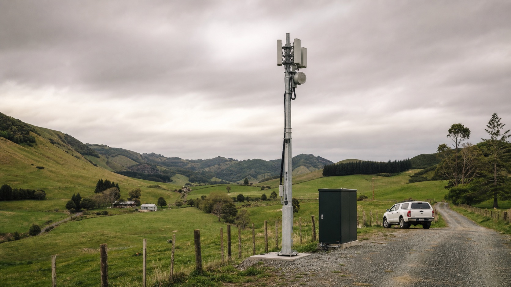 Rural fixed wireless access mast and field cabinet