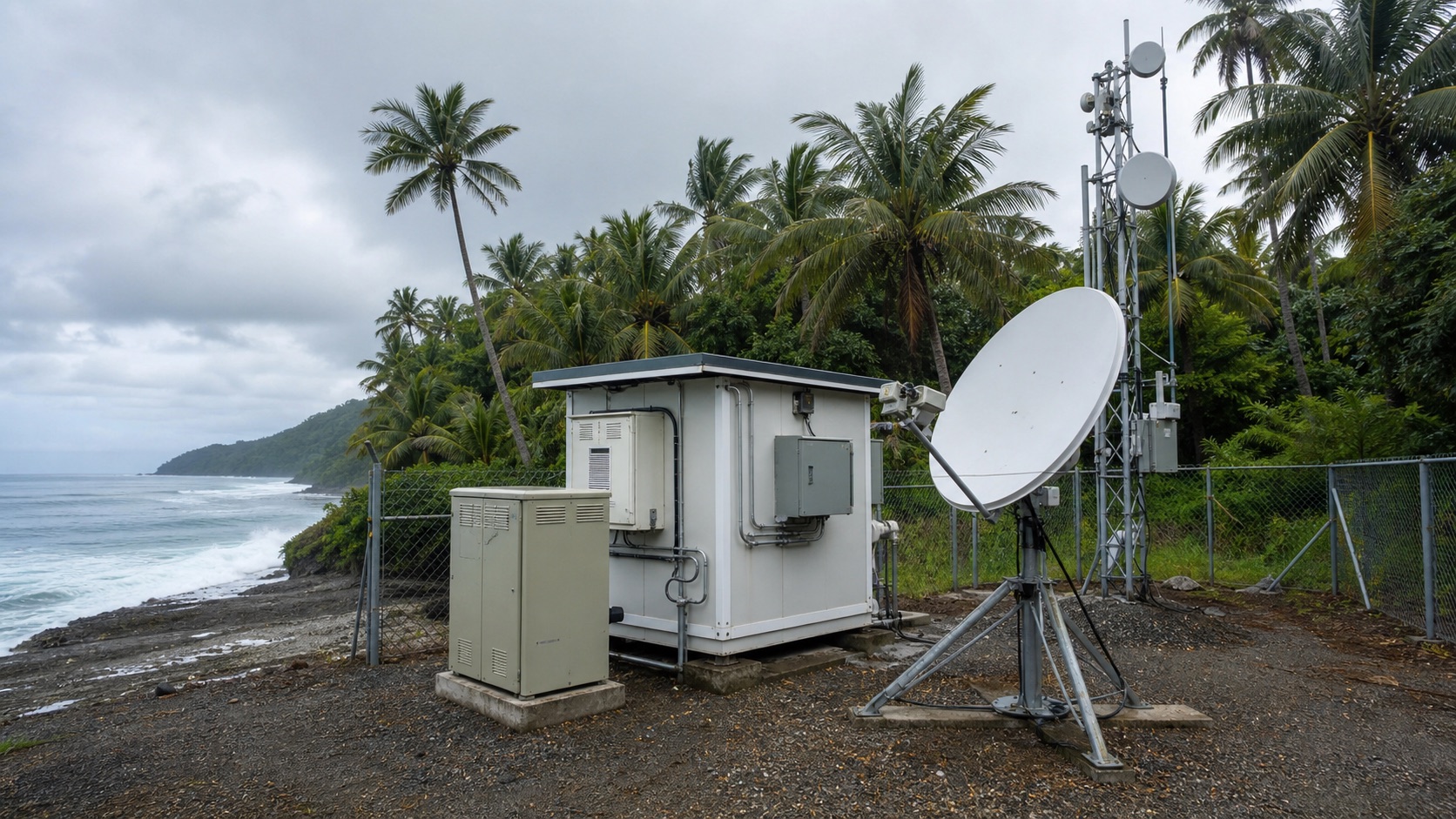 Remote island telecom POP with satellite backhaul